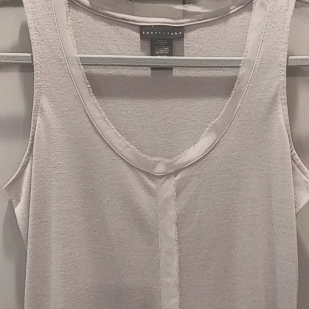 Apostrophe | Gray Sleeveless Top with Sheer Raw Edge Trim | M